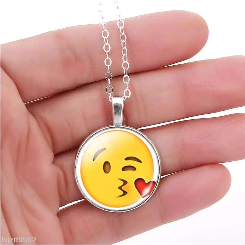Adorable silver necklace with emoji picture